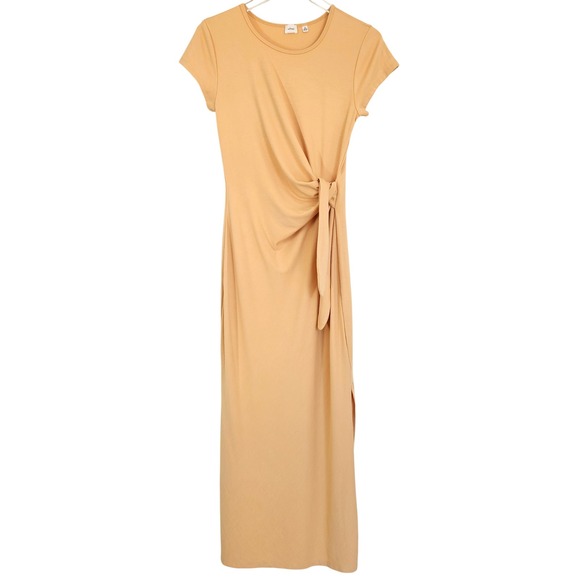 Wilfred Aritzia Fortune Side Tie Midi Dress Apricot Yellow Short Sleeve Slit Med - Picture 5 of 16